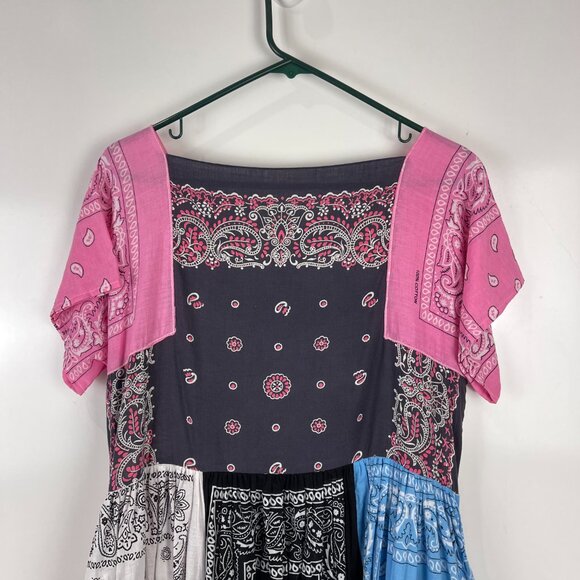 Patchwork Bandana Print Maxi Dress Cottagecore Boho Festival Pockets Colorful - Picture 8 of 8